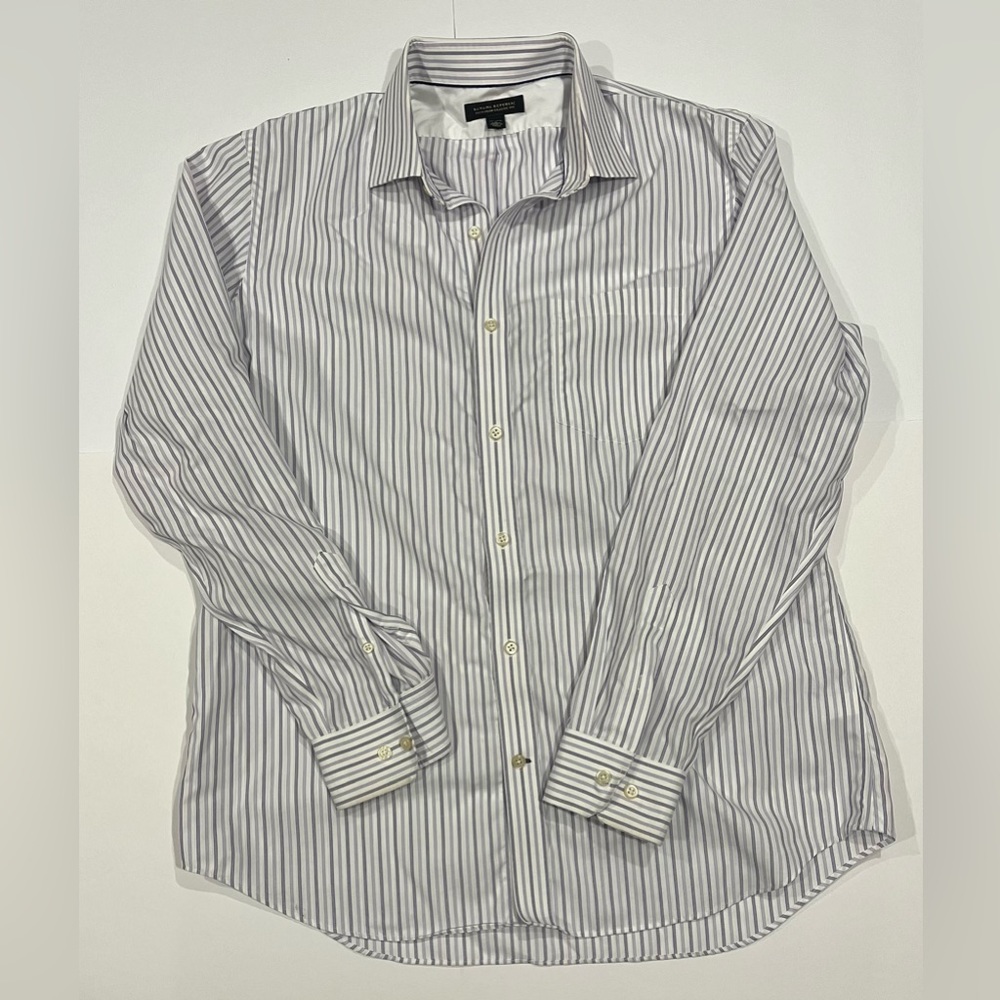 Banana Republic, men’s button down, size large (16-16.5), purple stripes